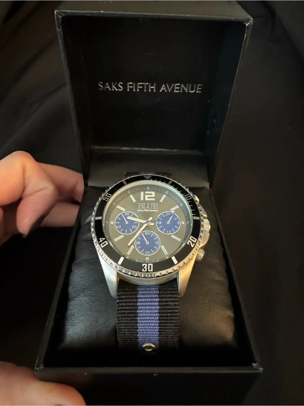Brand New Saks Fifth Avenue Black and Blue Men's Chronograph Watch